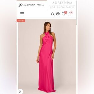 Adrianna Papell STRETCH SATIN MERMAID GOWN WITH HALTER NECk IN HOT PINK